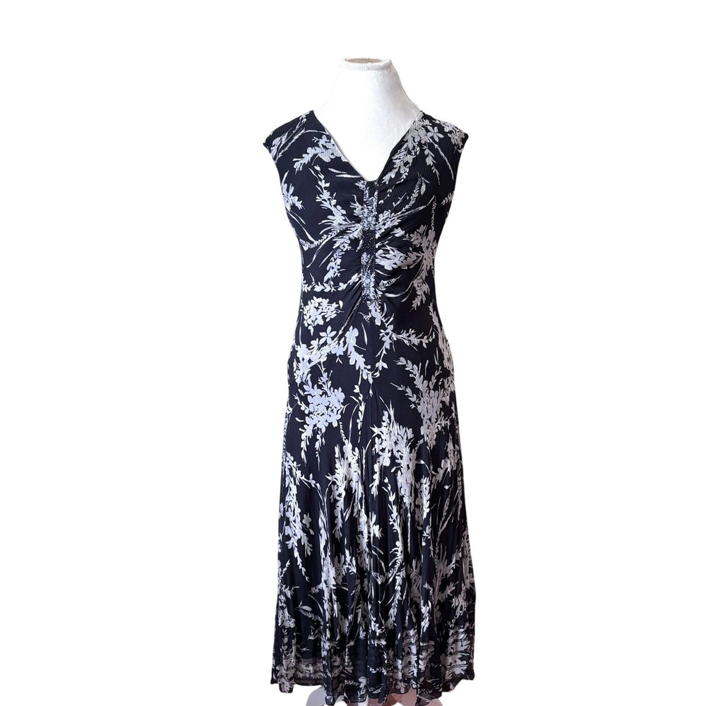 Vintage Jones New York Silk Midi Dress 14 Floral Beaded Whimsigoth Fairy 90s Y2K